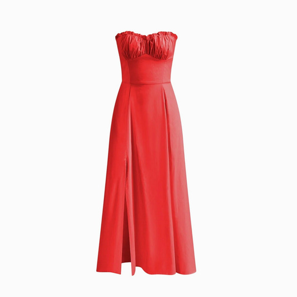 Commence Dresses & Skirts - Commense Women's Medium Red Lettuce Trim Slit Sleeveless Collarless Midi Dress